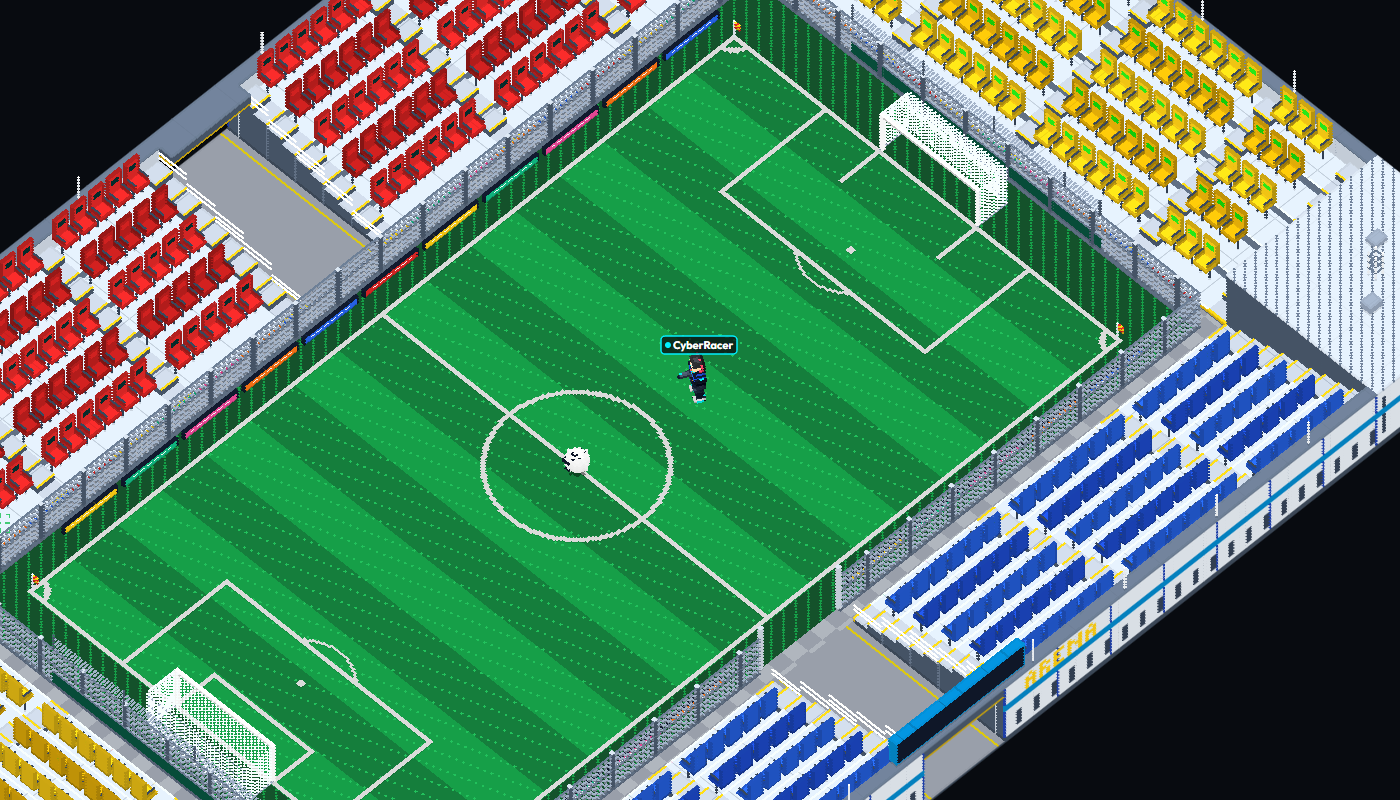 Estádio Overdrive Arena com arquibancadas e gramado
